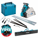 Makita DSP600ZJ Twin 18V LXT 165mm Cordless Plunge Saw with 2x 6.0Ah Batteries, Charger, Makpac Case and 1.5m Guide Rail with Accessories