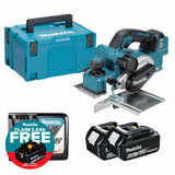 Makita DKP181Z LXT 18V Brushless 82mm Planer with 2x 6.0Ah Batteries, Charger and Makpac Carry Case