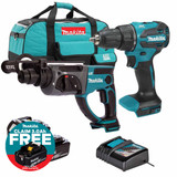 Makita 18V LXT Brushless SDS+ Rotary Hammer and Combi Drill Kit with 2x 5.0Ah Batteries, Charger and Tool Bag