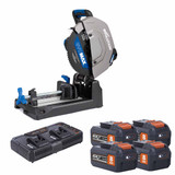 Evolution S355CPS-Li Twin 18V Brushless 355mm Metal Cutting Chop Saw with 4x 8.0Ah Batteries and Dual Port Fast Charger