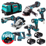 Makita 18V 7 Piece Kit with 3x 6.0Ah Batteries, Charger and Tool Bag