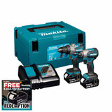 Makita DLX2579TJ 18V LXT Brushless Combi & Impact Drill Twin Pack with 2x 5.0Ah Batteries, Charger & Case