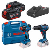 Bosch GSB18V-55 Combi Drill and GDX18V-200 Impact Wrench in L-Case with 2x 4.0Ah Battery & Charger