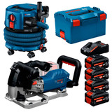 Bosch GNF18V-40 18V Wall Chaser and GAS18V-12MC M-Class Dust Extractor with 4x 8.0Ah Batteries, Charger and Case