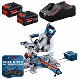 Bosch GCM18V-216 D 18V 216mm Sliding Mitre Saw with 2 x 8Ah Tabless Batteries and EXAL18V-160 Charger