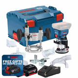 Bosch GKF 18V-8 Cordless Brushless Palm Router with 2 x 5.0Ah Batteries, GAL18V-40 Charger and L-Boxx