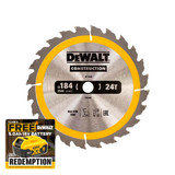Dewalt DT1939 Construction Circular Saw Blade 184mm x 16mm x 24T (DT1939)