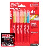 Milwaukee 48223206 INKZALL Highlighters Assorted Colours (Pack of 5) | Toolden
