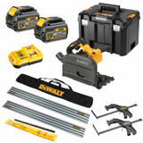 DeWalt DCS520T2 XR 165mm Flexvolt Plunge Saw 54V Complete Guide Rail Kit with 2 x 6.0Ah Batteries & Fast Charger