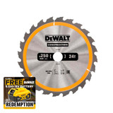 DeWalt DT1956 Stationary Construction Circular Saw Blade 250 x 30mm x 24T ATB/Neg (DT1956)