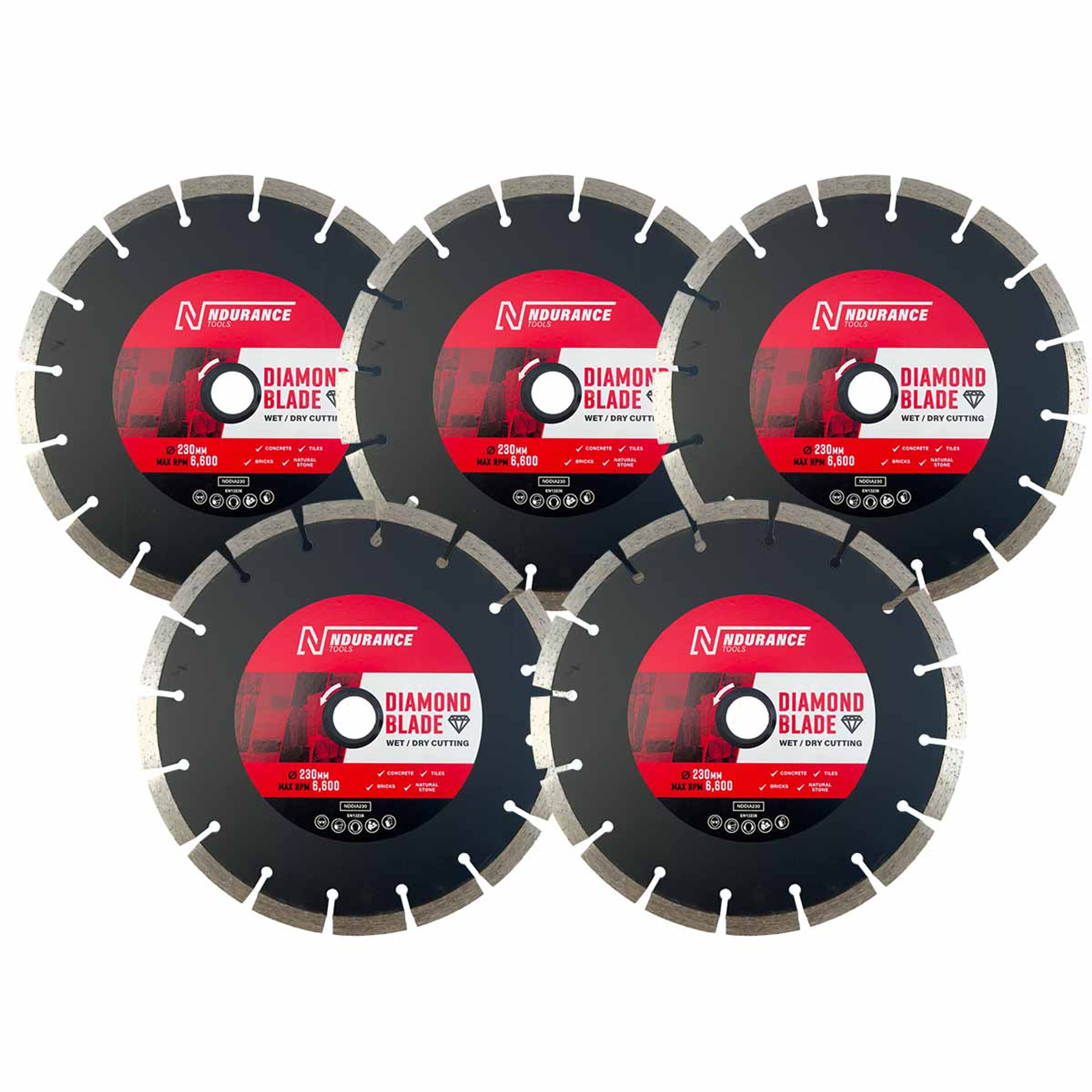 N-Durance NDDIA230 General Purpose Diamond Blade 230mm x 10mm x 22.2mm (5 Pack)