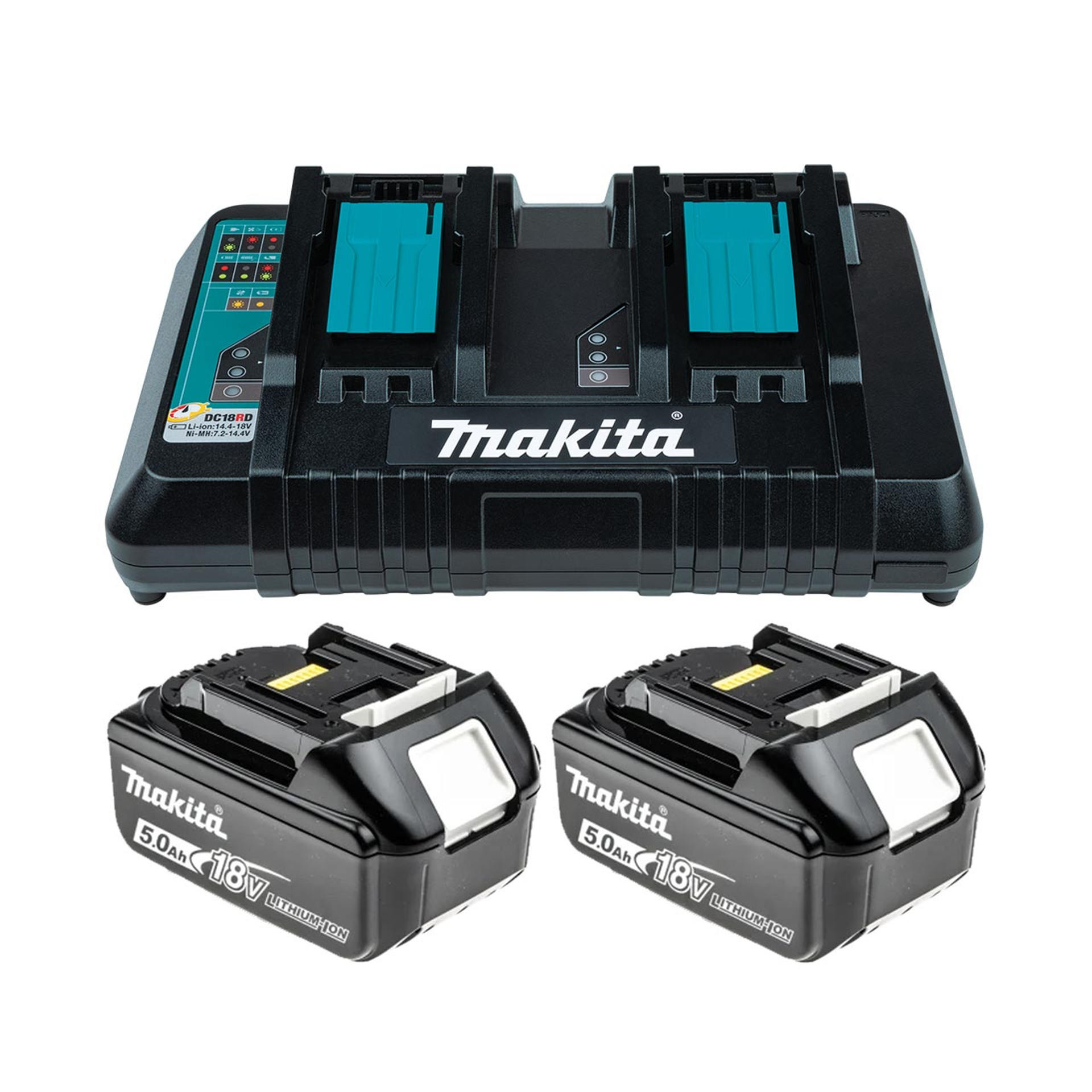 Makita 18V LXT Twin Port Charger with 2x 5.0Ah Batteries