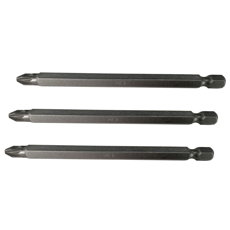 10pc PZ2 Pozi #2 Screwdriver Bit Set – Long Reach, Non-Slip, 1/4” Hex, Steel