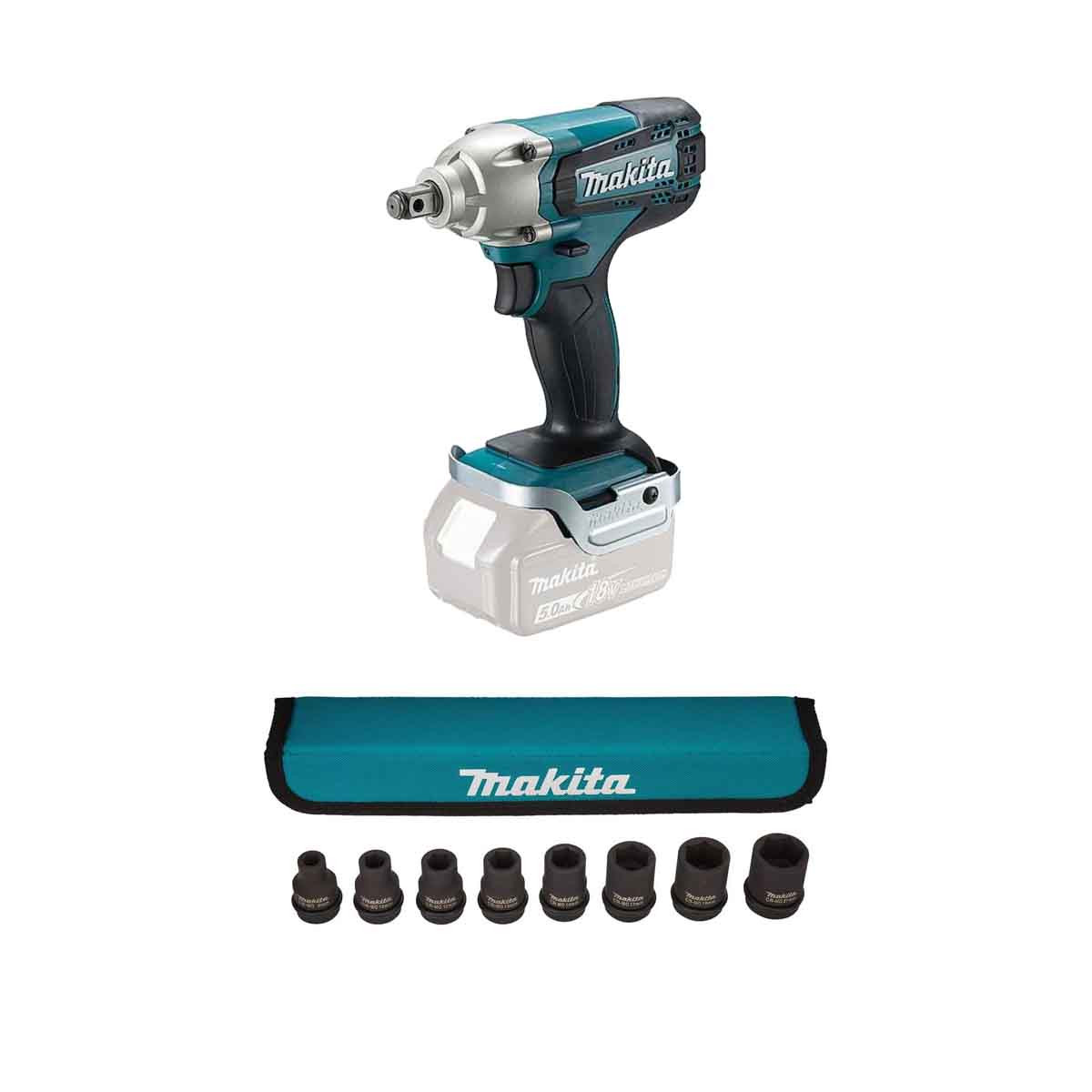 Makita DTW190Z 18V LXT 1/2" Impact Wrench with 8-Piece Socket Set 1