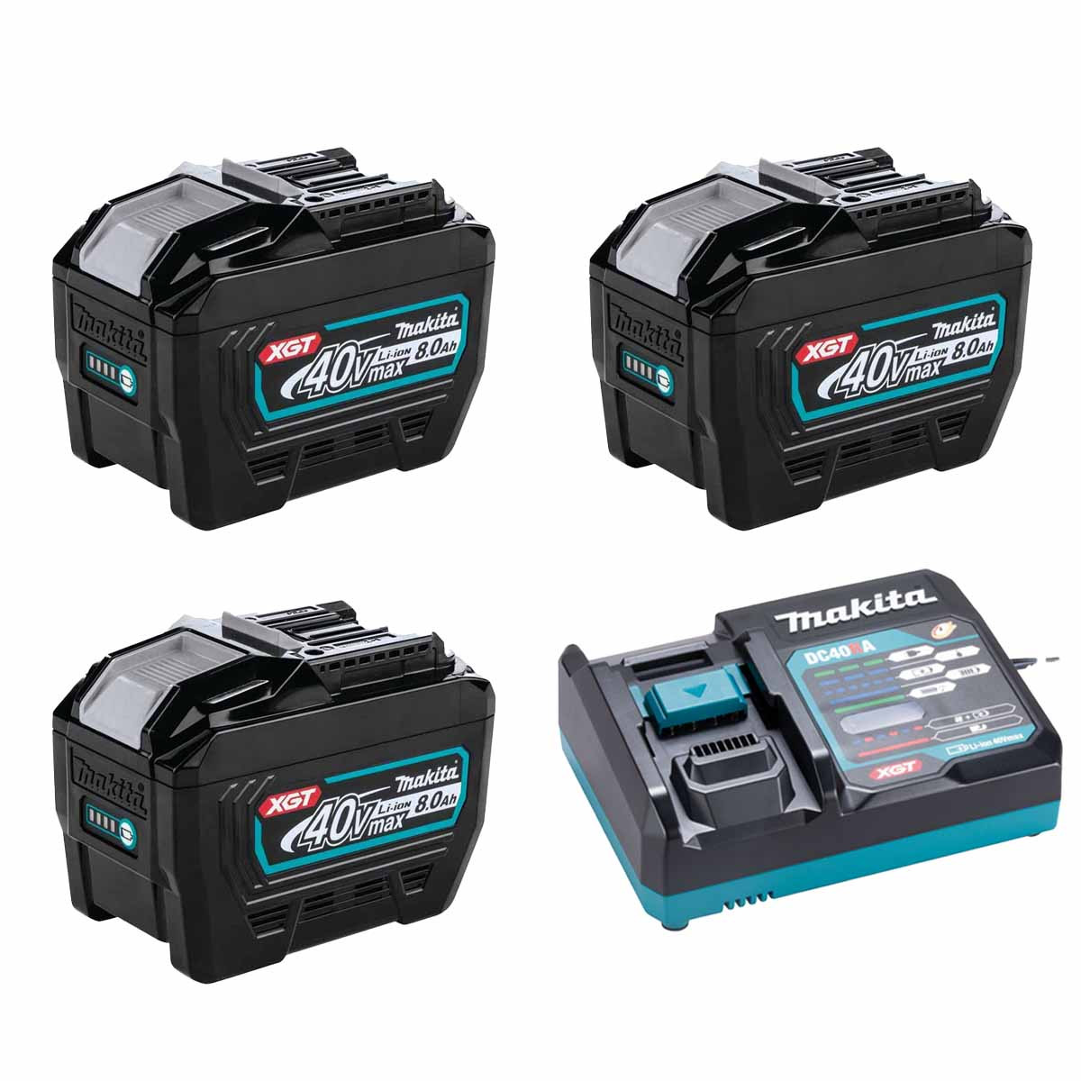 Makita BL4080F 40V Max XGT 8.0Ah Batteries & Charger (3 Pack 