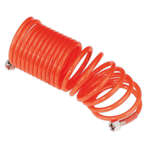 Sealey SA335 PE Coiled Air Hose 5m x 5mm with 1/4"BSP Unions