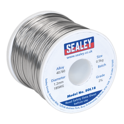 Sealey SOL18 Solder Wire Quick Flow 1.2mm/18SWG 40/60 0.5kg Reel