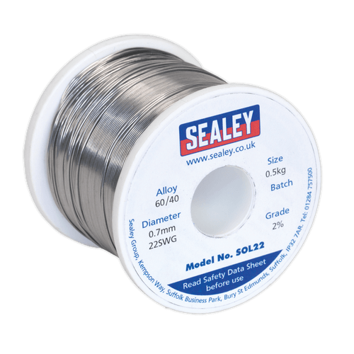 Sealey SOL22 Solder Wire Quick Flow 2% 0.7mm/22SWG 40/60.5kg Reel