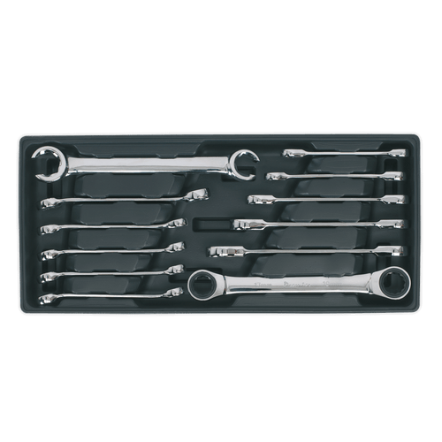 Sealey TBT13 Tool Tray with Flare Nut & Ratchet Ring Spanner Set 12pc