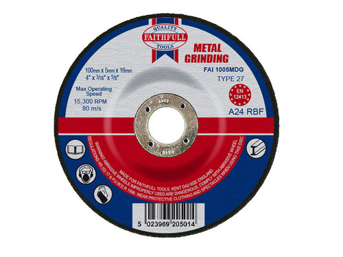 Faithfull FAI1005MDG Depressed Centre Metal Grinding Disc 100 x 5 x 16mm