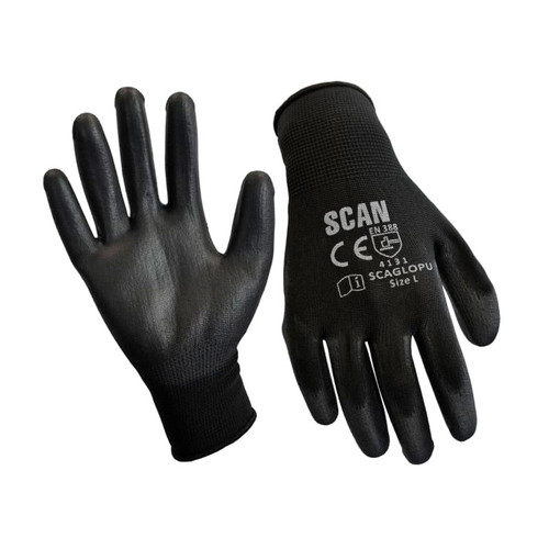 Scan SCAGLOPU240M Black PU Coated Gloves - M (Size 8) (240 Pairs)