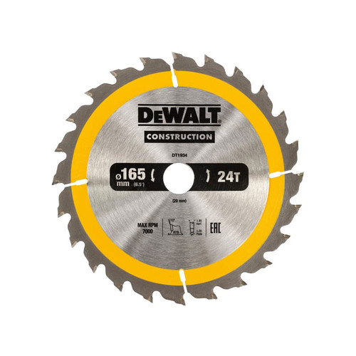 DeWalt DEWDT1934QZ Portable Construction Circular Saw Blade 165 x 20mm x 24T | Toolden