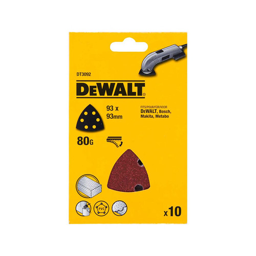 DeWalt DT3092-QZ Detail Sanding Sheets -93 x 93mm 80g (Pack of 10) | Toolden