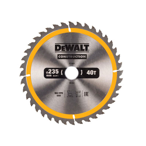 DeWalt DT1955QZ Portable Construction Circular Saw Blade 235 x 30mm x 40T | Toolden