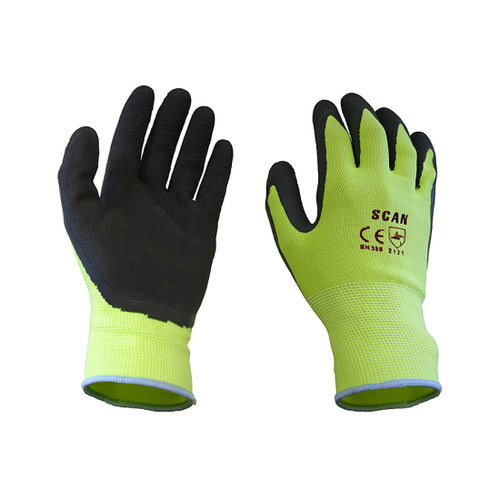 Scan SCAGLOLATYM Hi-Vis Yellow Foam Latex Coated Gloves - M (Size 8)