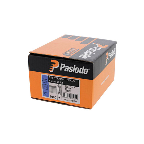 Paslode 921590 F16 1.6mm x 45mm Galvanised Straight Brad Nails (2000 Pack & 2 Fuel Cells)