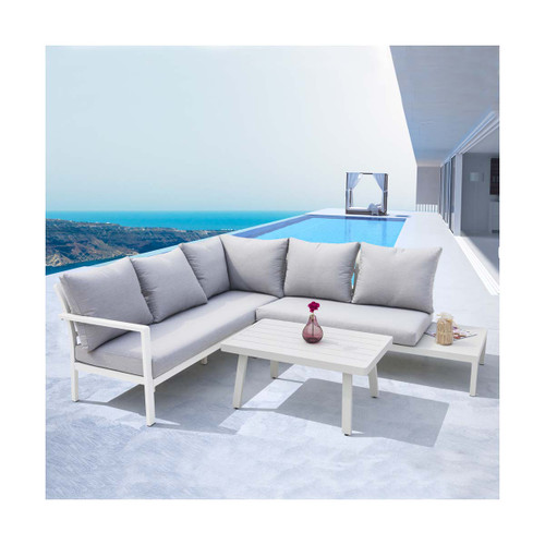 Dellonda DG53 Kyoto White 3-Piece Outdoor Corner Sofa & Coffee Table Set