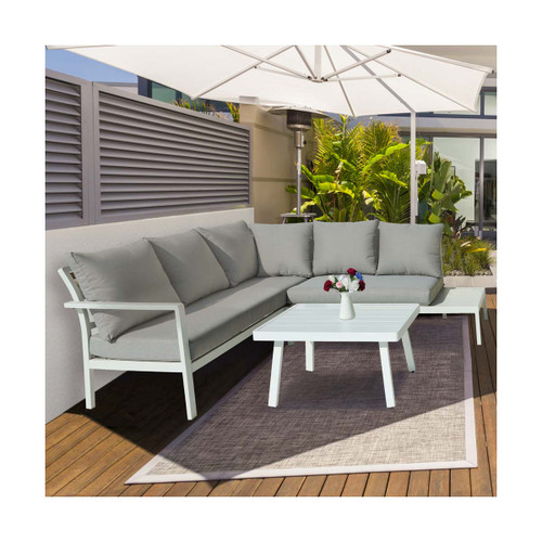 Dellonda DG53 Kyoto White 3-Piece Outdoor Corner Sofa & Coffee Table Set