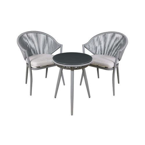Dellonda DG58 Echo 3-Piece Modern Outdoor Balcony Chair & Glass Top Bistro Table Set