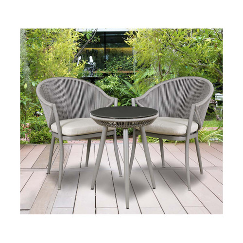 Dellonda DG58 Echo 3-Piece Modern Outdoor Balcony Chair & Glass Top Bistro Table Set