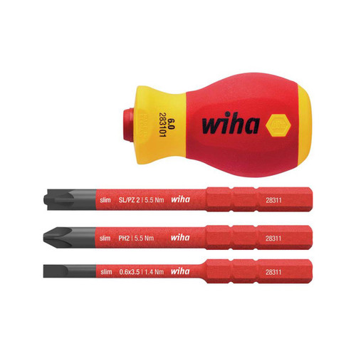 Wiha 41230 SoftFinish® electric slimVario Stubby Screwdriver Set, 4 Piece