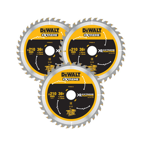 DeWalt DT99566-QZ XR Extreme Runtime Circular Saw Blade 210 x 30mm 36T (3 Pack)