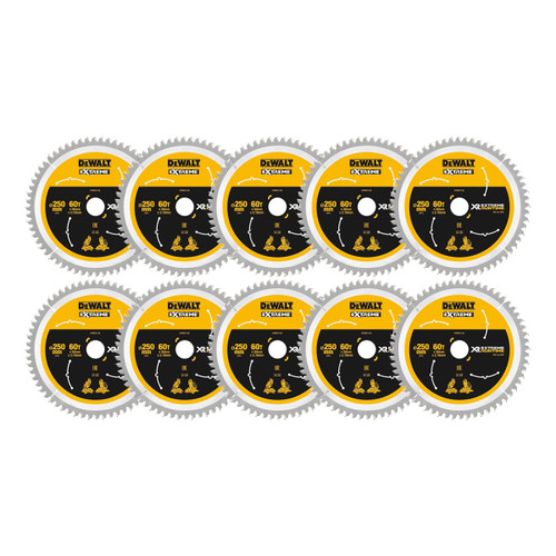 DeWalt DT99573 XR 250 x 30mm 60T Extreme Runtime Circular Saw Blade (10 Pack)