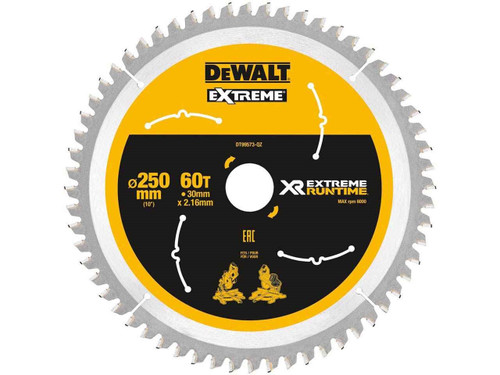 DeWalt DT99573 XR 250 x 30mm 60T Extreme Runtime Circular Saw Blade 