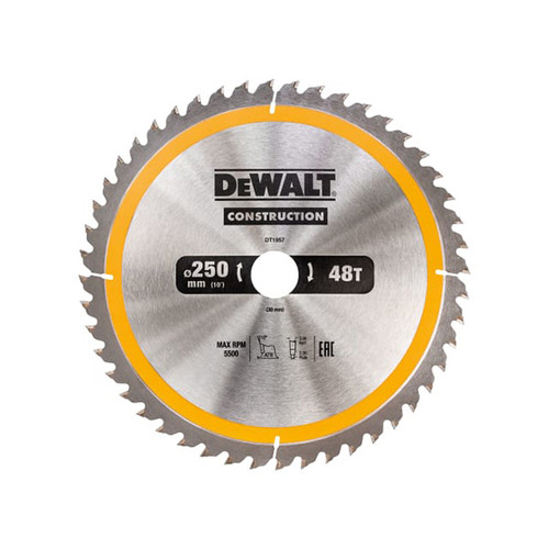 DeWalt DT1957 Stationary Construction Circular Saw Blade 250 x 30mm x 48T 