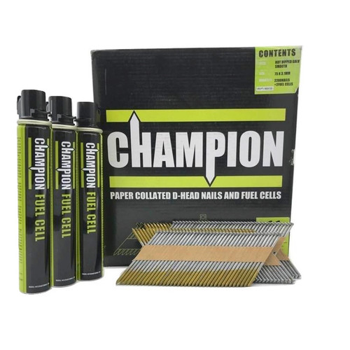 Champion 1st Fix 2.8 x 51mm Electro Galvanised Annular Ring Nails 3300 + 3 Fuel Cells