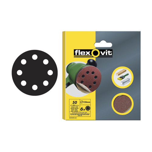 Flexovit FLV26502 Hook & Loop Sanding Discs 125mm Assorted (Pack of 6)  | Toolden