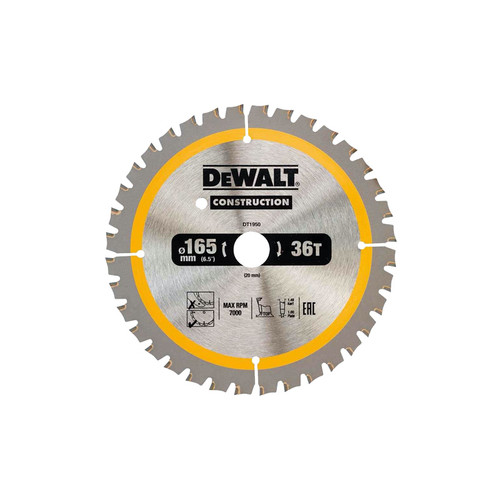 DeWalt DT1950 165 x 20mm 36T Construction Circular Saw Blade (Pack of 5)