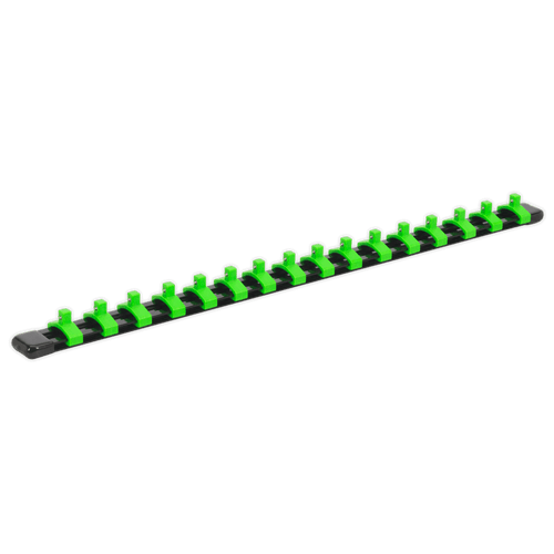 Sealey AK27052HV Socket Retaining Rail with 16 Clips 1/4"Sq Drive - Hi-Vis Green