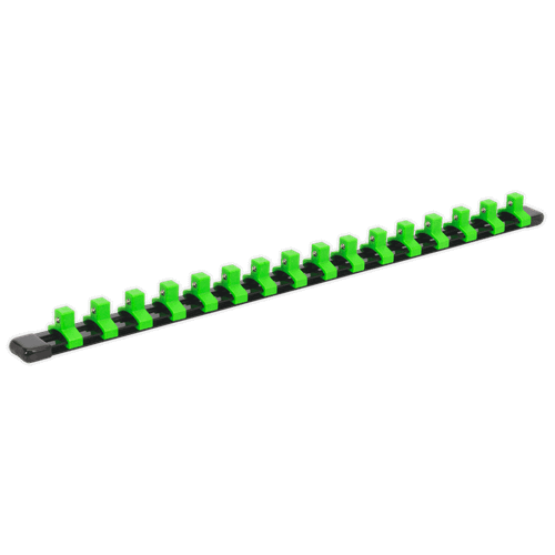 Sealey AK27053HV Socket Retaining Rail with 16 Clips 3/8"Sq Drive - Hi-Vis Green
