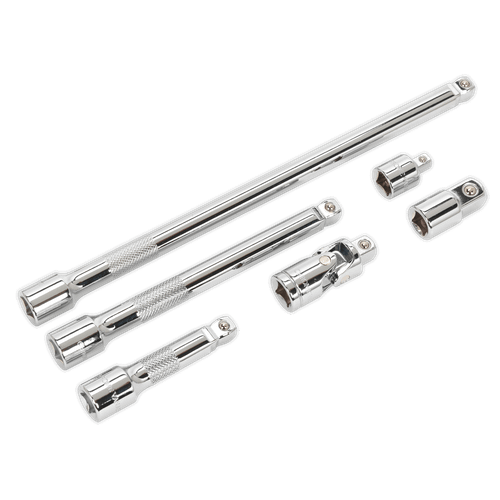 Sealey AK7690 Wobble/Rigid Extension Bar, Adaptor & Universal Joint Set 6pc 3/8"Sq Drive