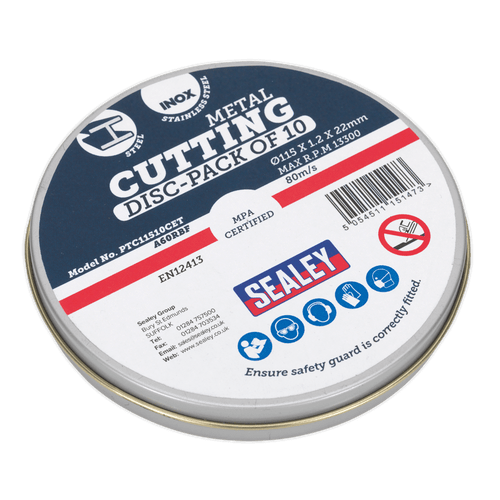 Sealey PTC11510CET Cutting Disc 115 x 1.2mm 22mm Bore Pack of 10 Sealey PTC11510CET Cutting Disc 115 x 1.2mm 22mm Bore Pack of 10