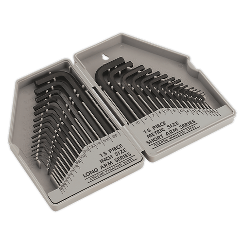 Sealey S0484 Hex Key Set 30pc Long/Short Arm - Metric/Imperial Sealey S0484 Hex Key Set 30pc Long/Short Arm - Metric/Imperial