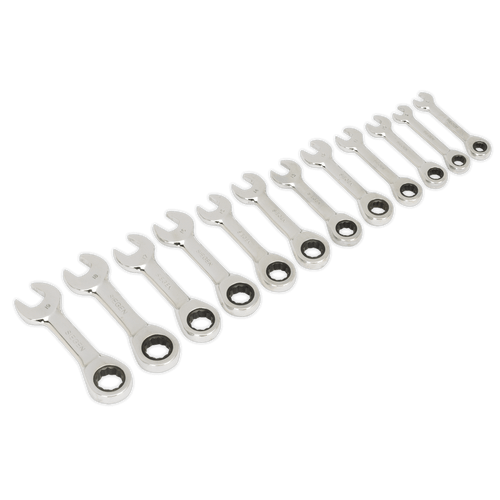 Sealey S0633 Stubby Ratchet Combination Spanner Set 12pc Metric