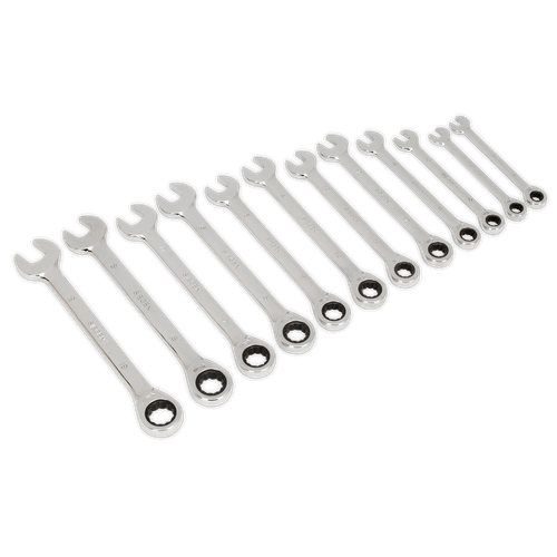 Sealey S0634 Ratchet Combination Spanner Set 12pc Metric