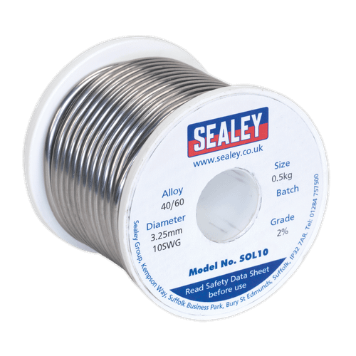 Sealey SOL10 Solder Wire Quick Flow 3.25mm/10SWG 40/60 0.5kg Reel